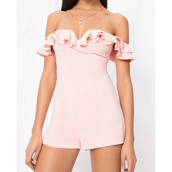Superdown Jada Ruffle Shorts Romper Off The Shoulder Blush Pink Size Small - Picture 1 of 10